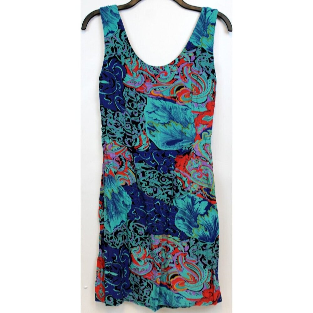 Vtg 90s Samson & Co Bodycon Sheath Dress sz S Tropical Mini Beach Party Ocean